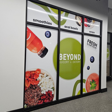 Colourful branded retail storefront windows